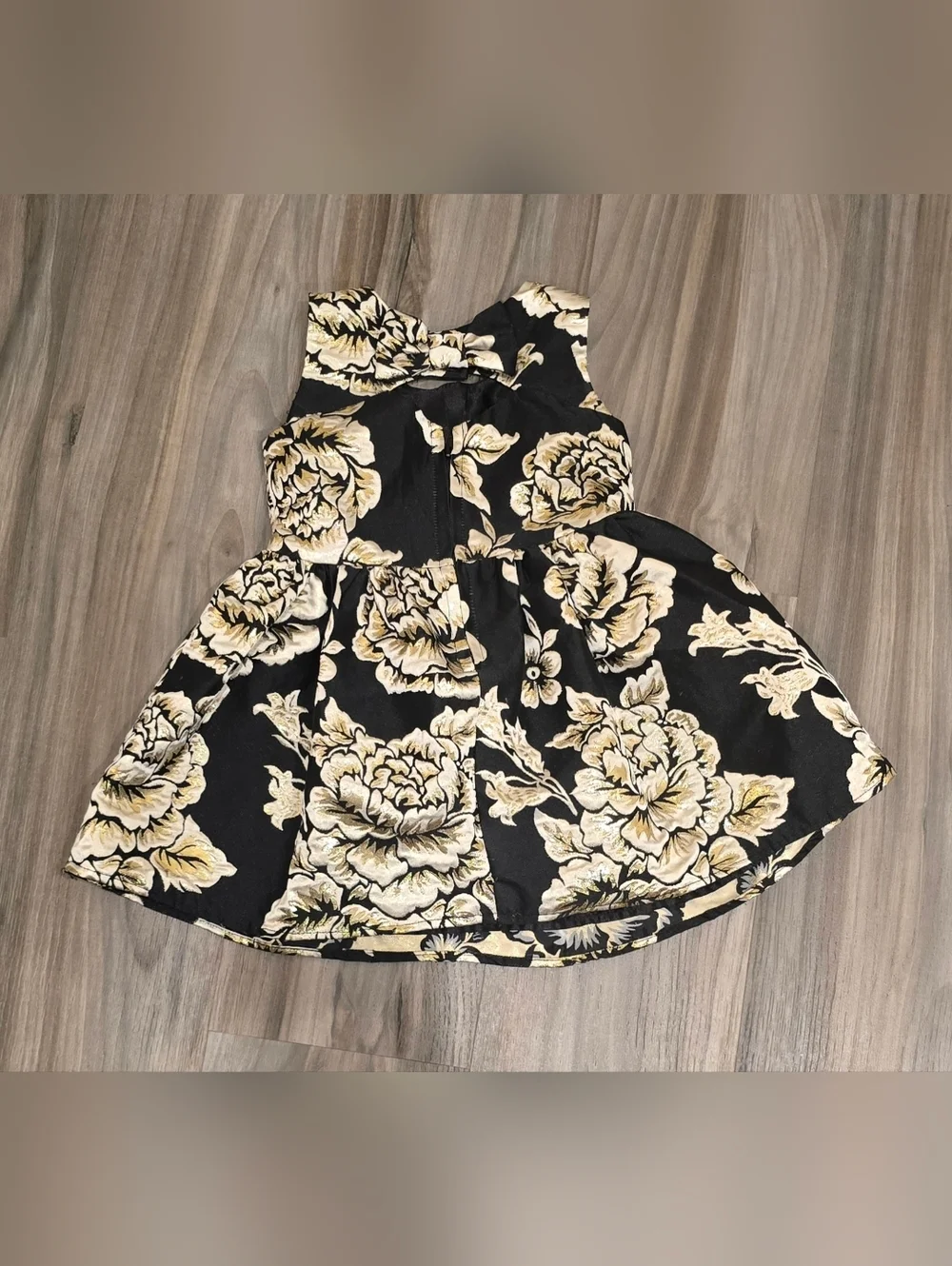 The Children’s Place Girls Gold Black Jacquard Floral Dress Sz 3T Holiday Formal